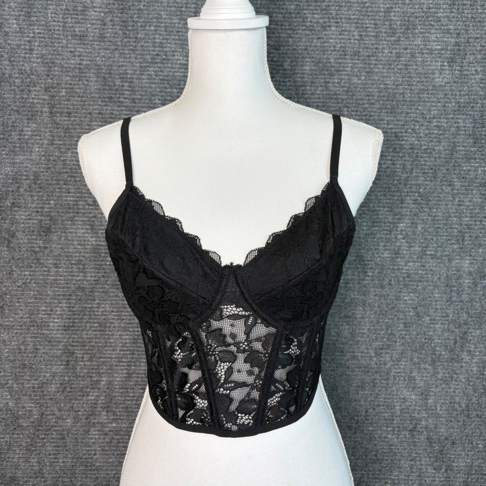 Avidlove Black Lace Corset Bustier Top Sheer Mesh Underwire Floral Size M NEW